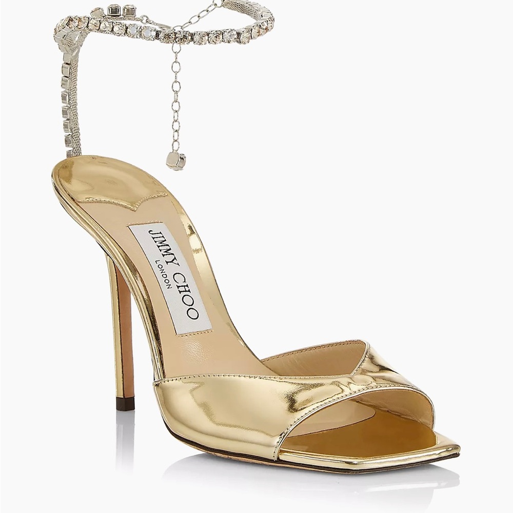 Jimmy Choo Saeda Sandal: Gold Crystal Honey